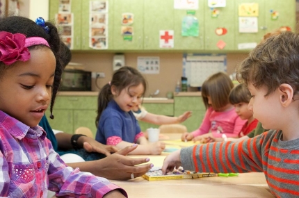 Preschoolers doing art activity at Ridgewood YMCA preschool class