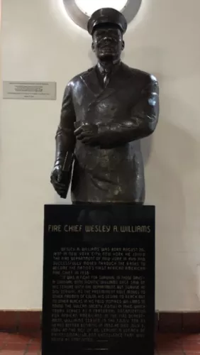 Wesley Williams Harlem YMCA lobby statue