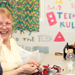 Seniors knitting in art class at YMCA